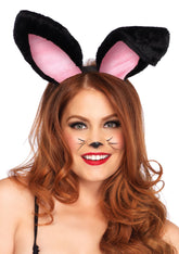 Plush Black Bunny Ears Headband Erotic Costume Accessory Black Costumes